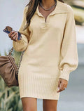 Collared Ribbed Mini Sweater Dress