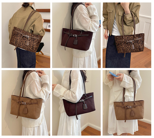 Premium Faux Suede Handbag with Belt Detail