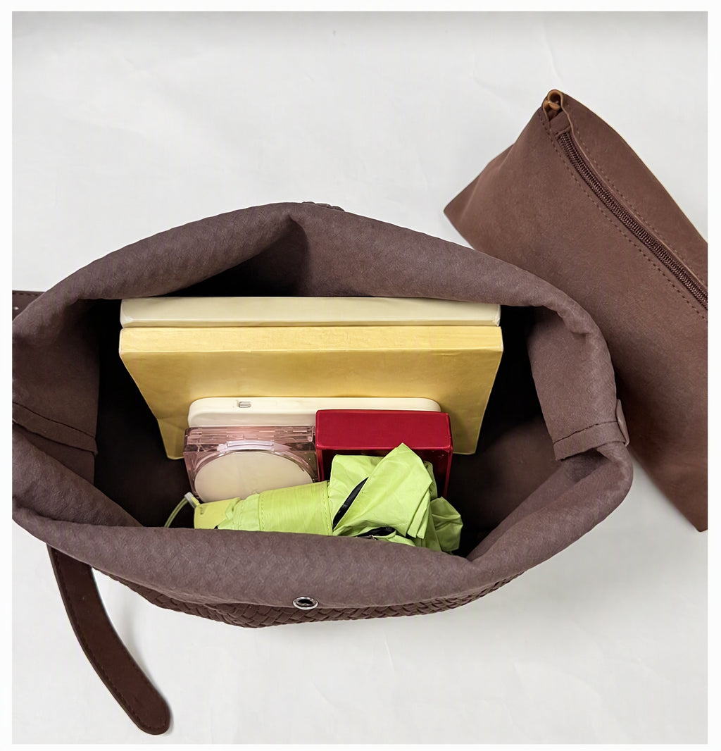 Soft Woven Shoulder Bag with Adjustable Strap and Removable Pouch