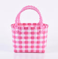 Woven Checkered Mini Tote Bag with Braided Handle