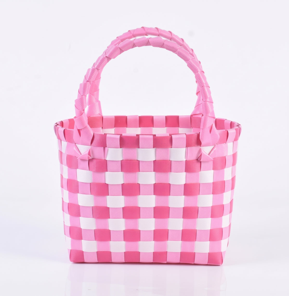 Woven Checkered Mini Tote Bag with Braided Handle