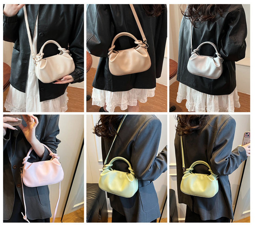Soft PU Handbag with Knotted Handle and Crossbody Strap