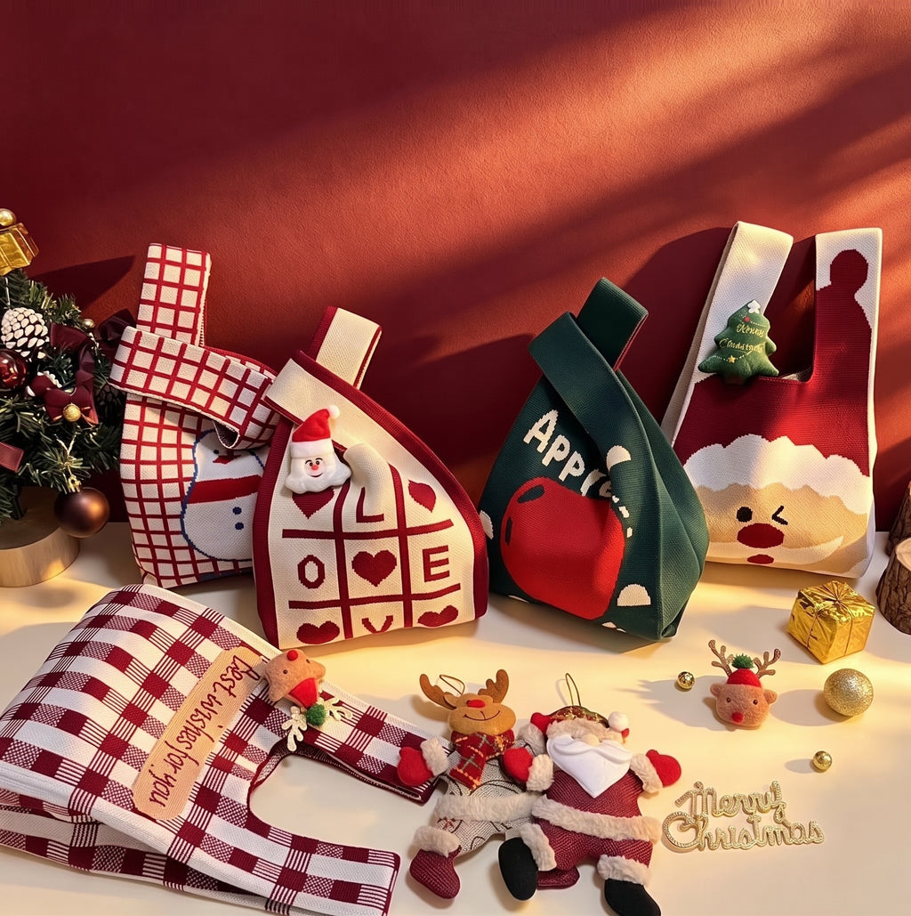 Christmas Festive Prints Polyester Knit Tote Bag