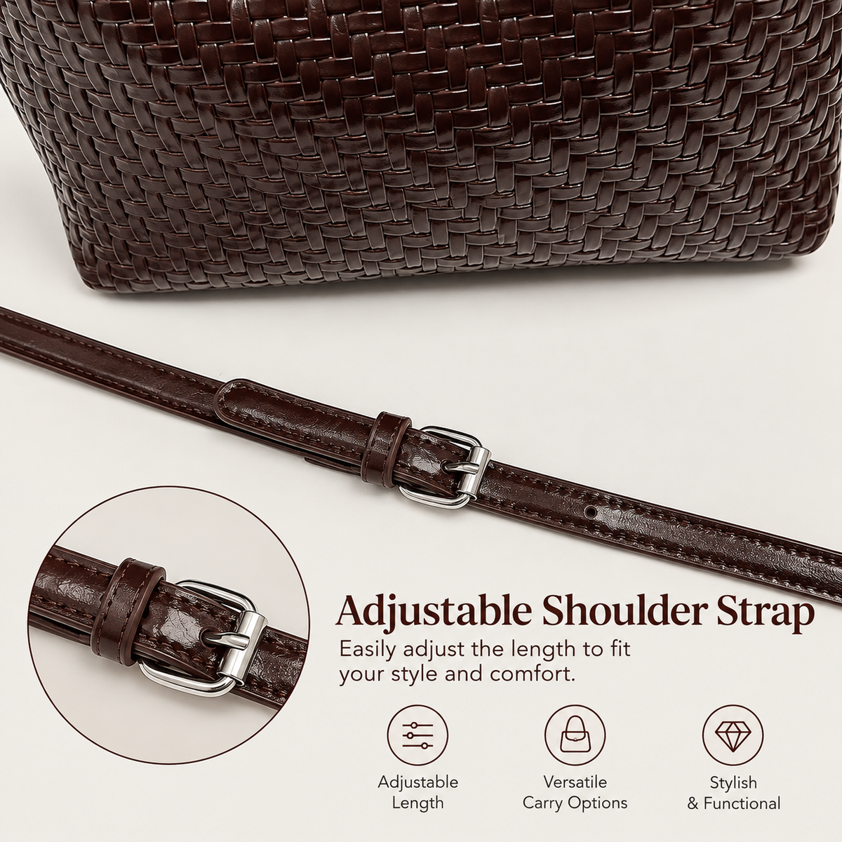 Woven Textured Hobo Shoulder Bag with Adjustable Strap