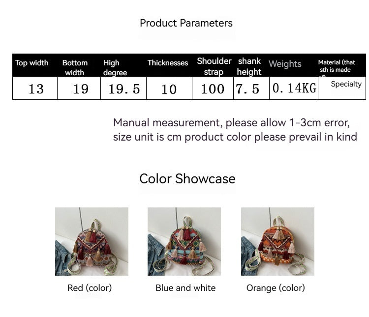 Women 2026 New Lightweight Ethnic Tassel Crossbody Travel Small Backpack