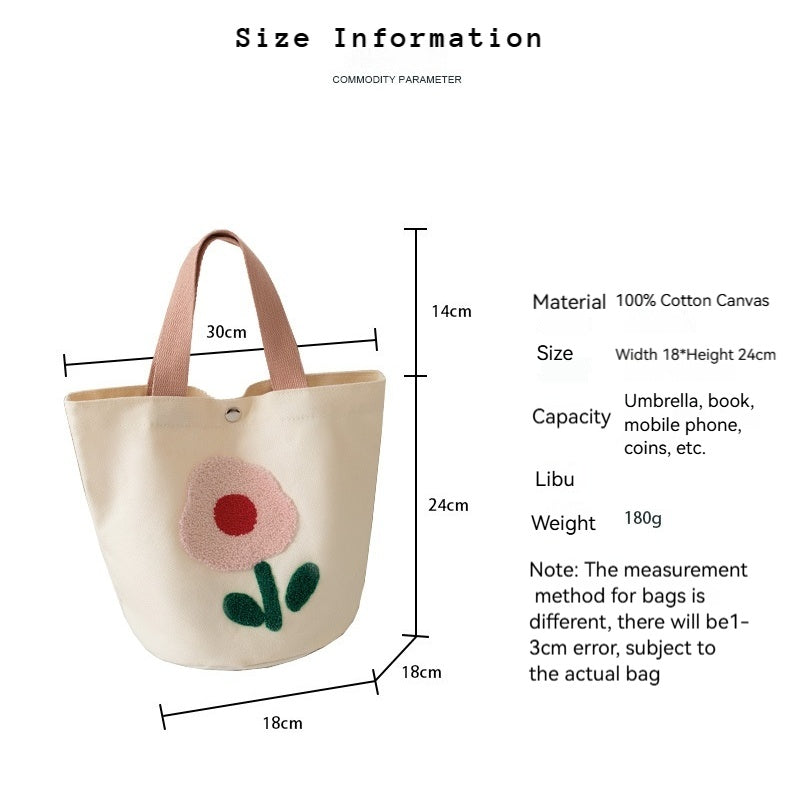 Women Embroidered Canvas Large Lunch Handheld Streetwear Bag