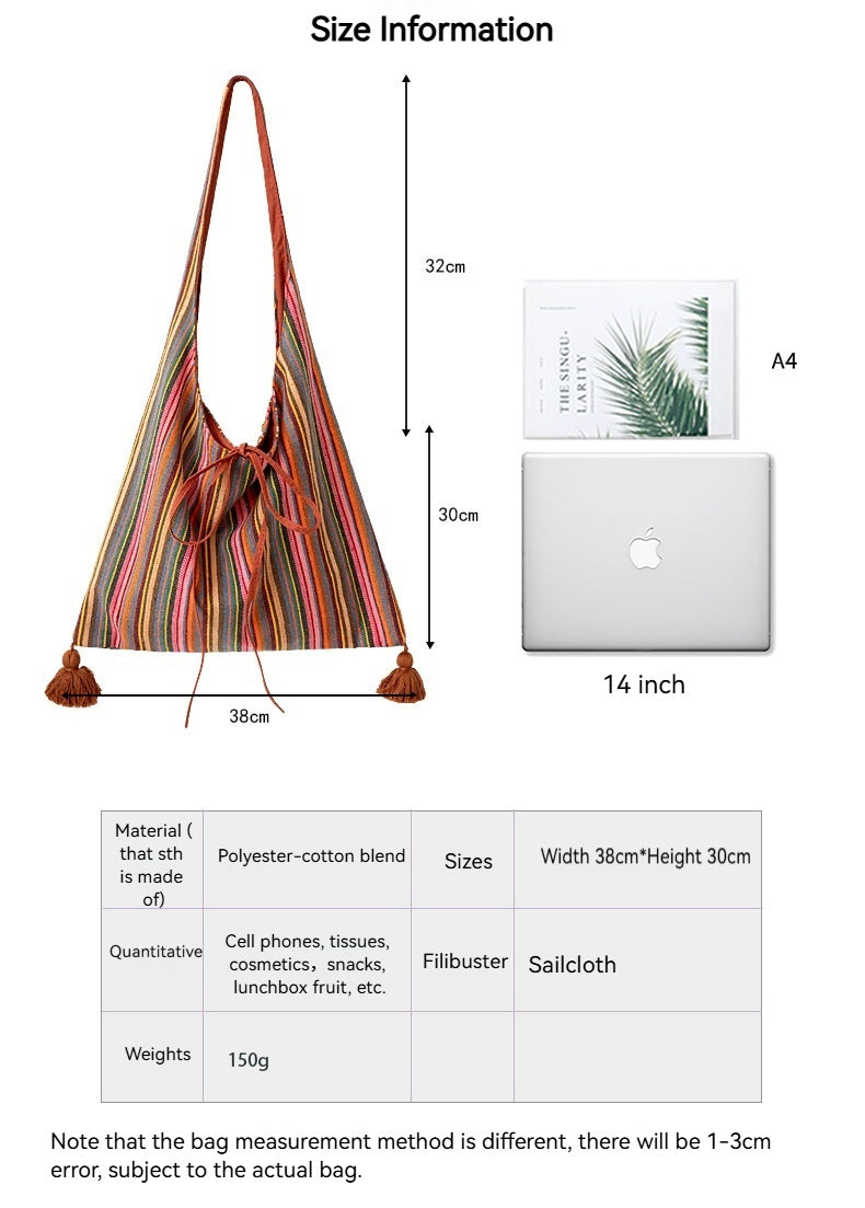 Original Ethnic Textured Striped Canvas Shoulder School Bag