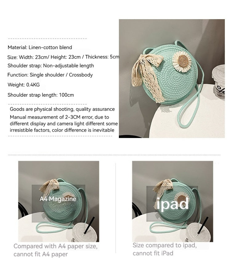 Women 2026 Summer Fashion Unique Straw Woven Crossbody Small Round Bag