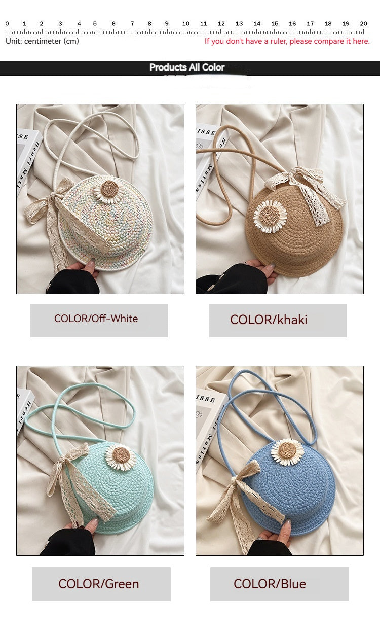 Women 2026 Summer Fashion Unique Straw Woven Crossbody Small Round Bag