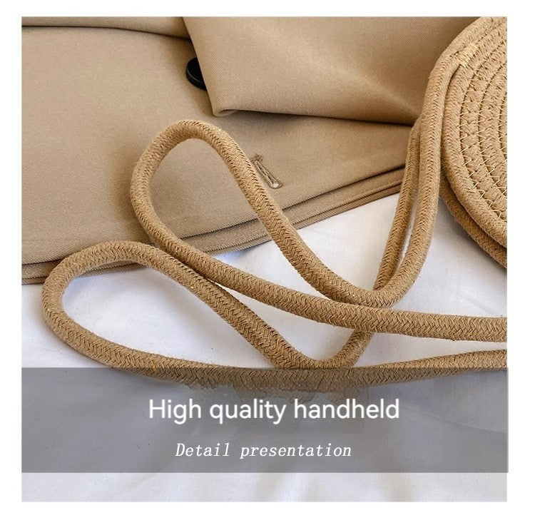 Women Straw 2026 New Cotton Woven Trendy Handheld Shoulder Bag