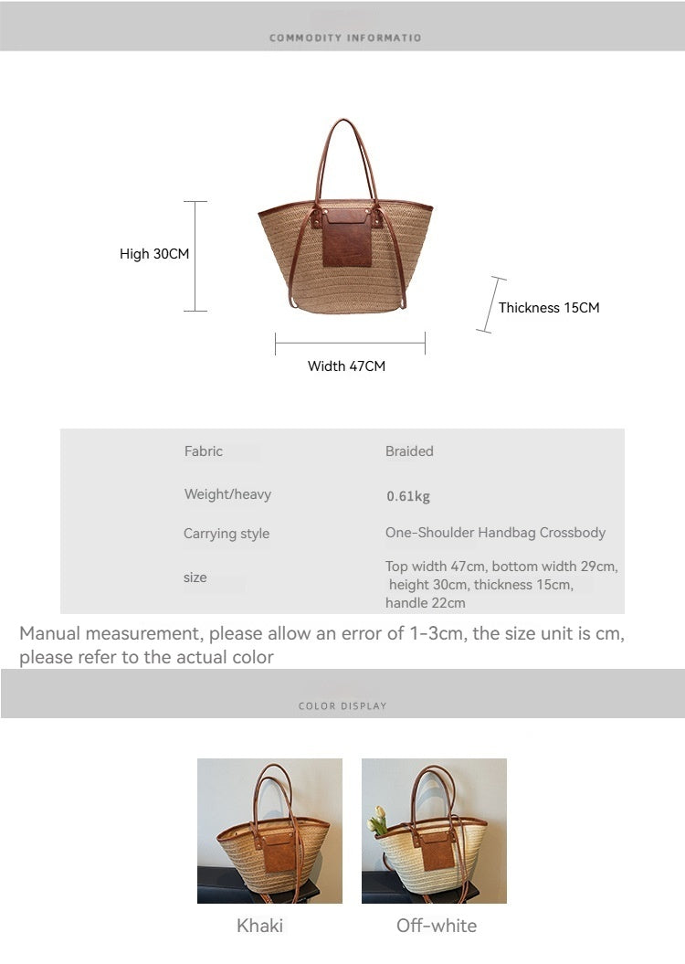 Women Travel Vacation Straw 2026 Summer New Woven Handheld Large Tote Bag