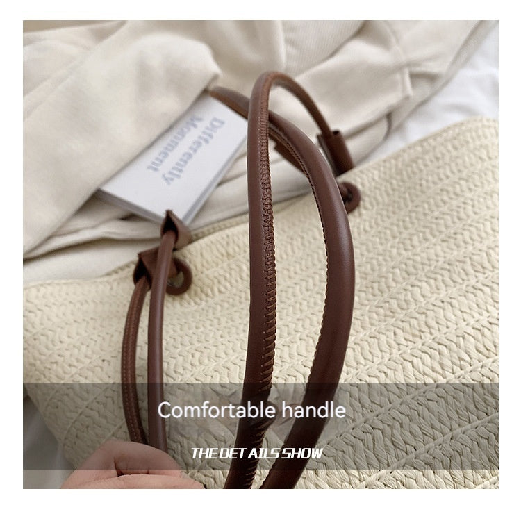 Women French Straw 2026 Summer New Woven Beach Large Shoulder Tote Bag