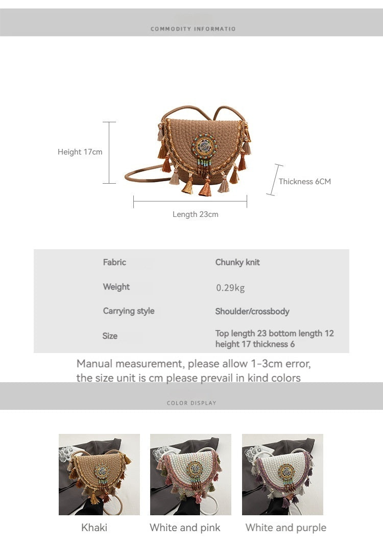 Women Bohemian Tassel 2026 New Ethnic Woven Beach Crossbody Phone Bag