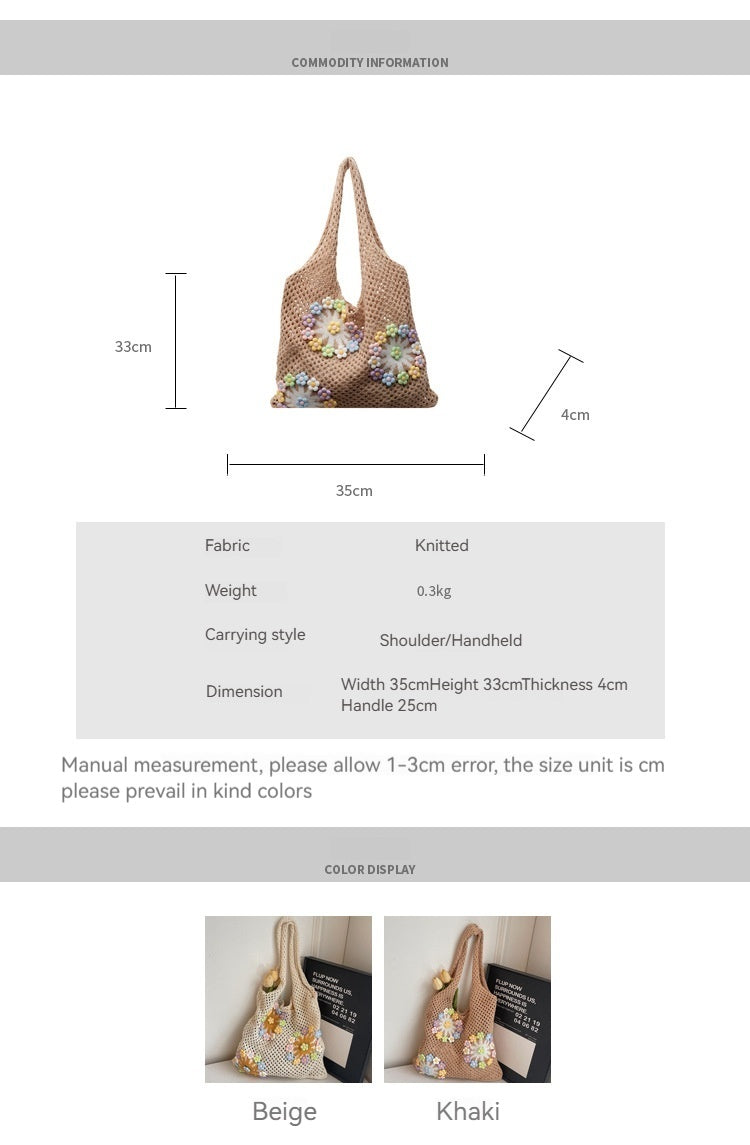Women New Forest Fresh Hollow Knit Large Artistic Beach Shoulder Bag
