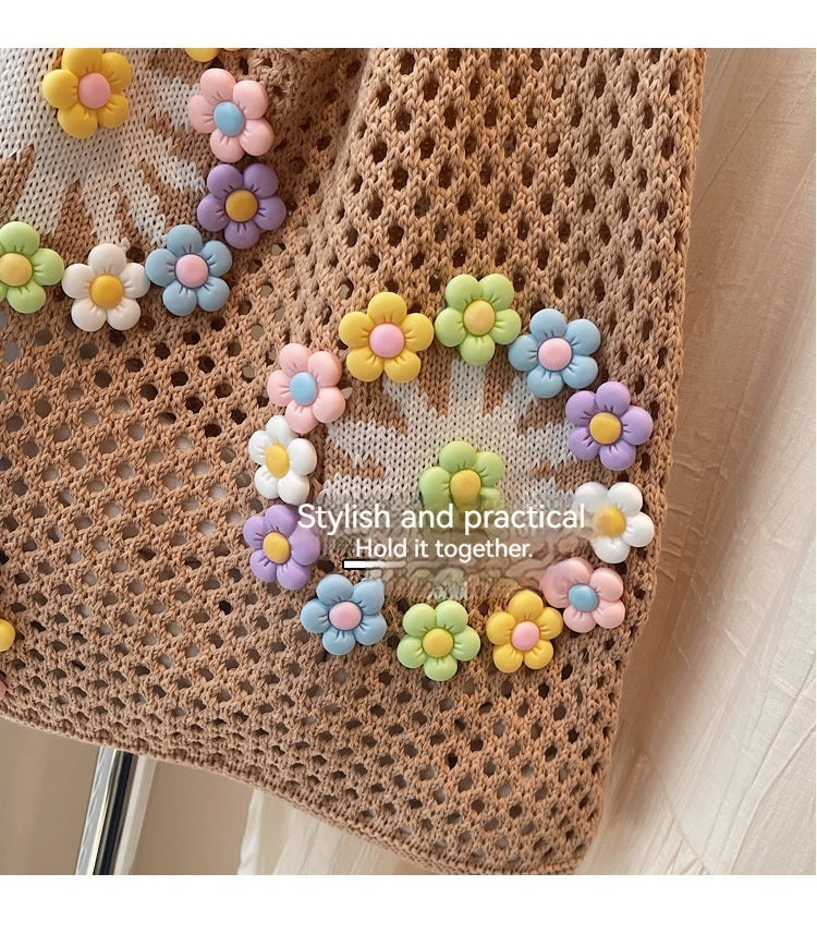 Women New Forest Fresh Hollow Knit Large Artistic Beach Shoulder Bag