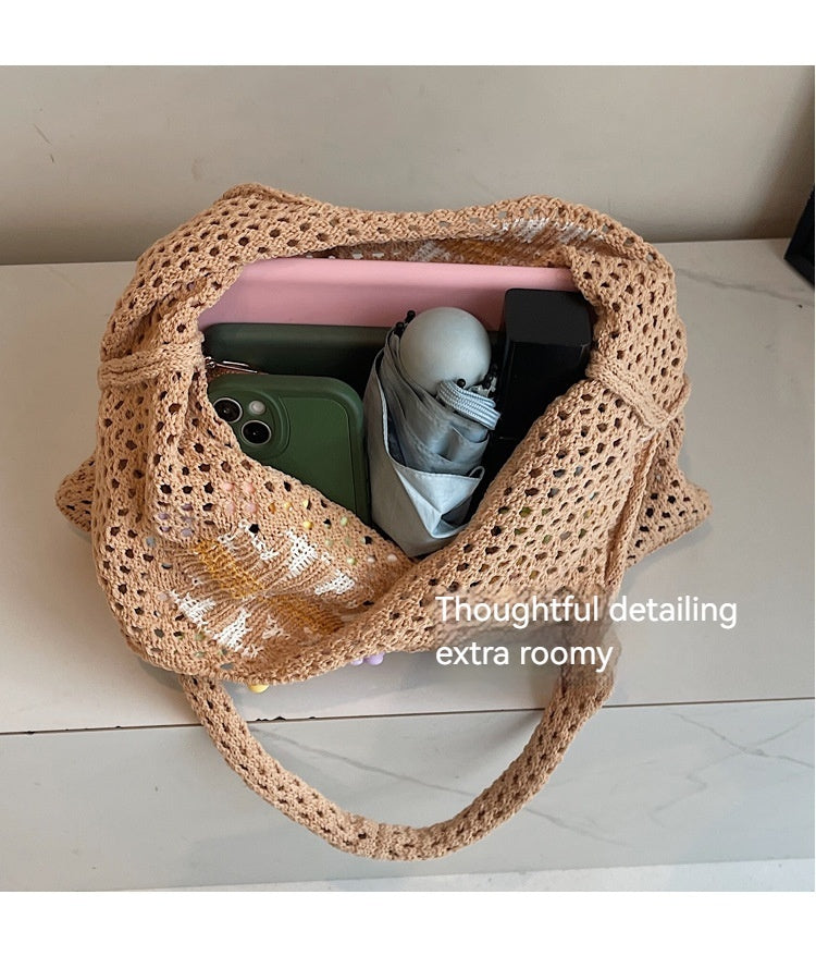 Women New Forest Fresh Hollow Knit Large Artistic Beach Shoulder Bag