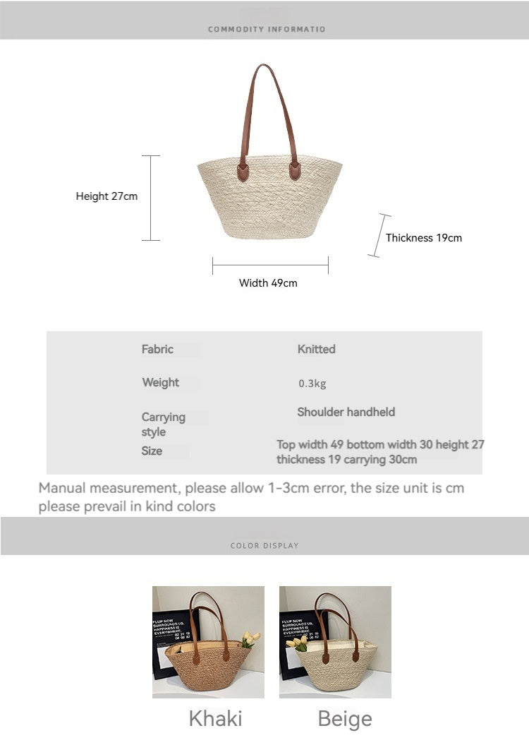 Women Relaxed Large Straw 2026 Casual Beach Handheld Shoulder Tote Bag