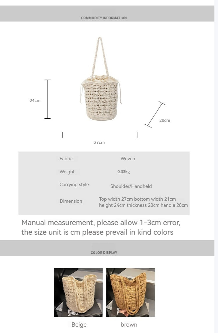 Women Fashion Hollow Woven 2026 New Lazy Shoulder Bucket Beach Bag