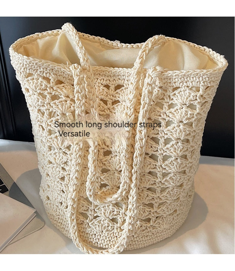 Women Fashion Hollow Woven 2026 New Lazy Shoulder Bucket Beach Bag