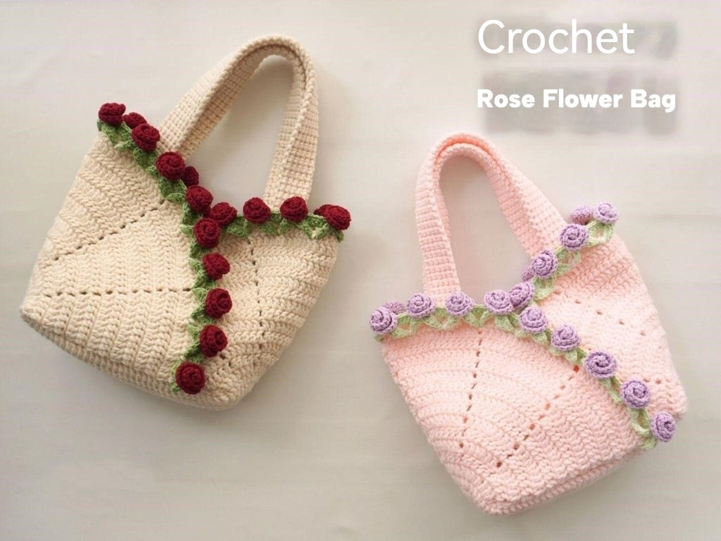 Rose Hand Knitting Yarn Crochet Woven Floral Bouquet Bag