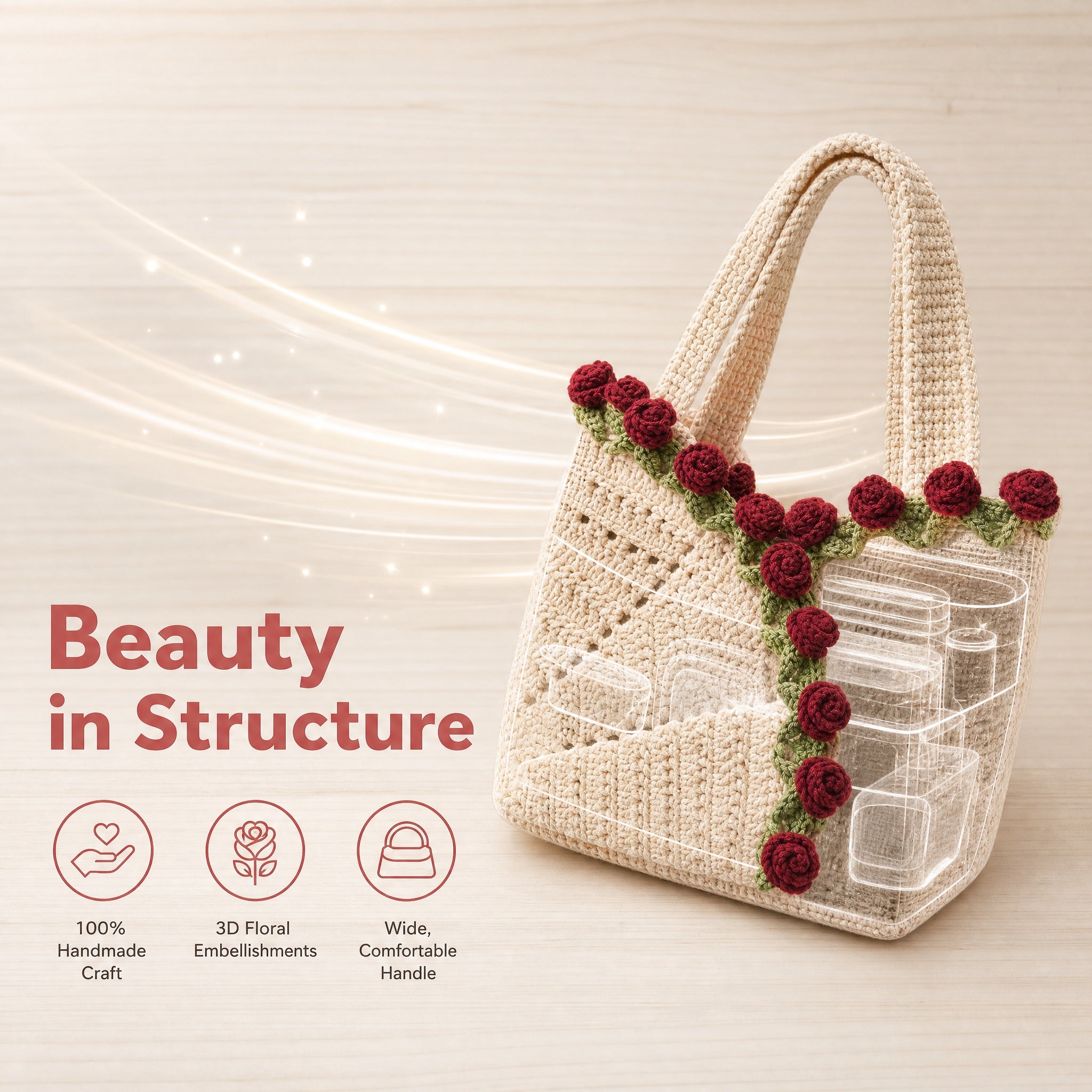 Rose Hand Knitting Yarn Crochet Woven Floral Bouquet Bag