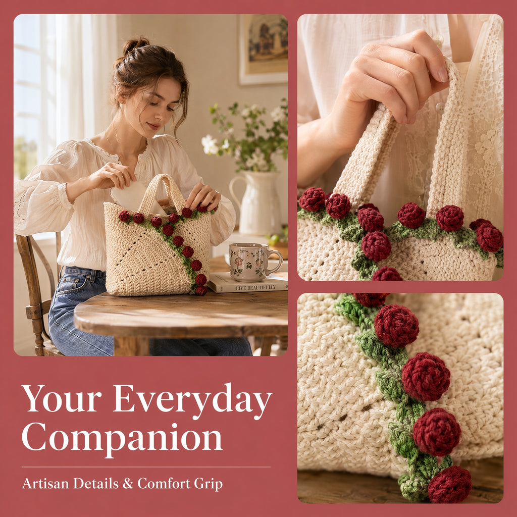Rose Hand Knitting Yarn Crochet Woven Floral Bouquet Bag