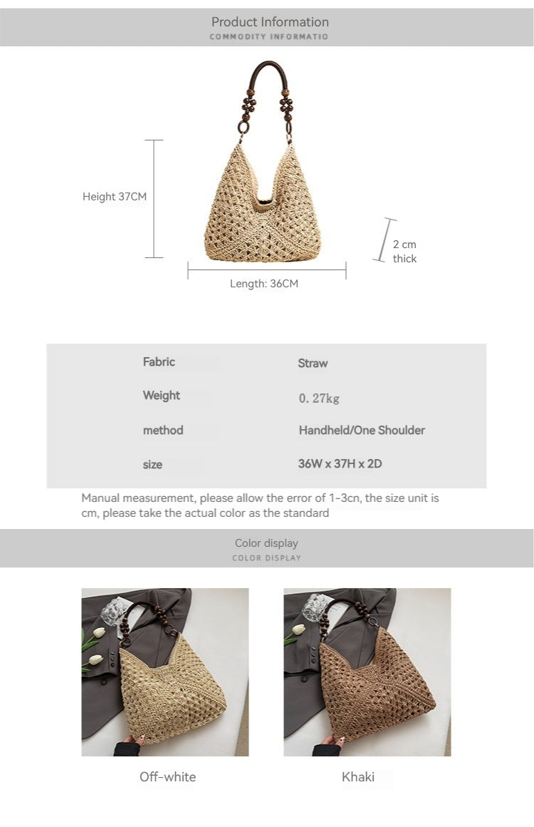 Women Large Woven 2026 New Summer Beach Straw Shoulder Tote Bag