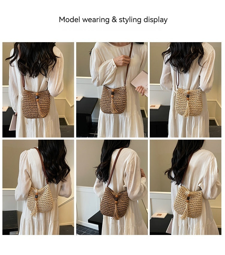 Women Trendy Bucket 2026 New Woven Crossbody Beach Small Bag