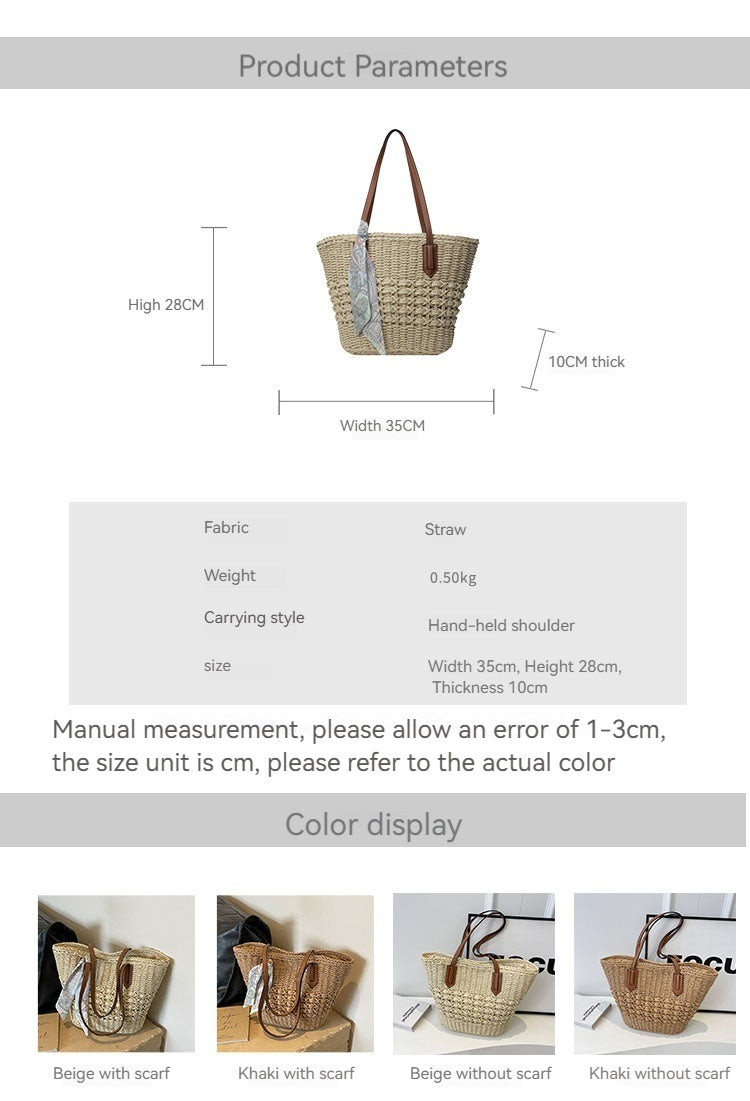 Women 2026 New Large Woven Beach Straw Shoulder Tote Bag