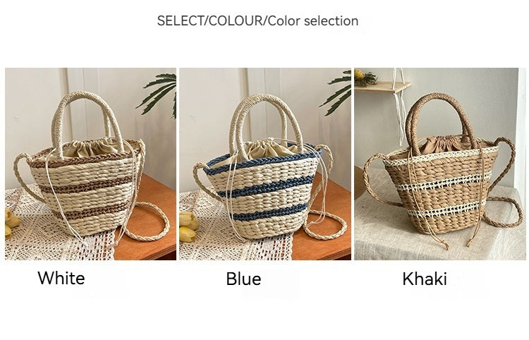 Women 2026 Summer New Vintage Straw Unique Handheld Woven Bucket Bag