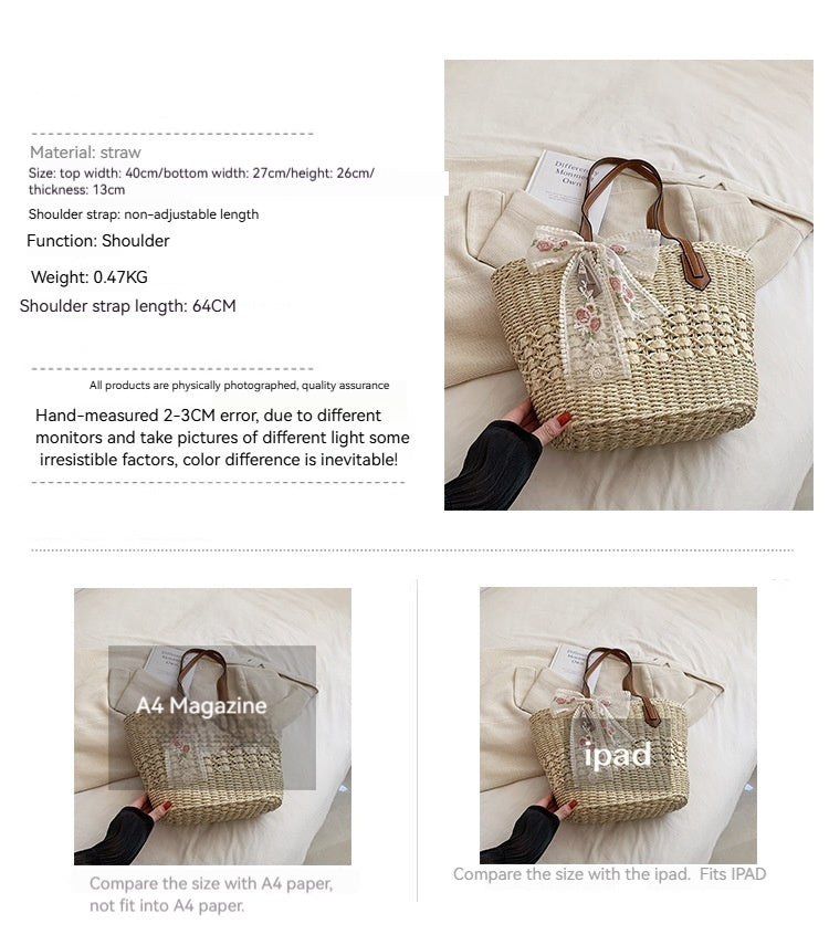 Women Woven Straw Large 2026 Spring New Fashion Shoulder Beach Tote Bag
