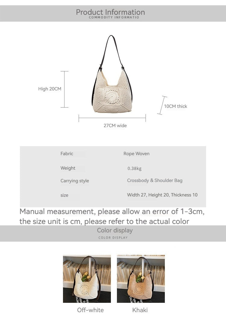 Vacation Large Woven 2026 Spring New Artistic Knit Cotton Shoulder Beach Bag