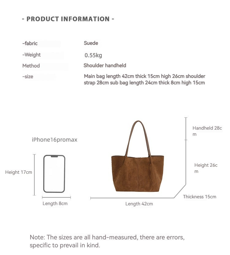 Women Fall New Suede Large 2026 Korean Casual Shoulder Tote Bag