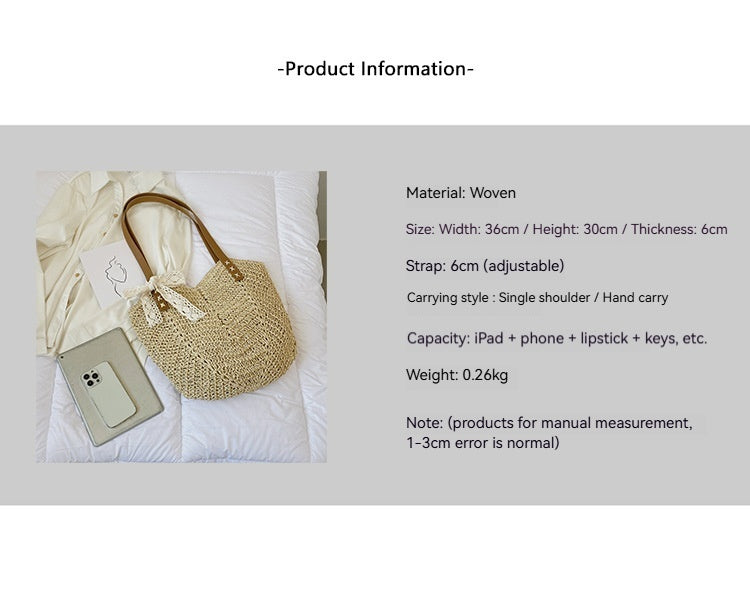 Women New Handmade Woven Fashion Straw Paper Rope Vacation Beach Bag