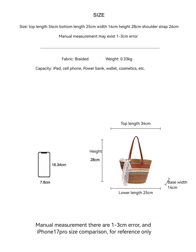 Women 2026 Spring New Straw Tote Summer Large Beach Woven Shoulder Bag