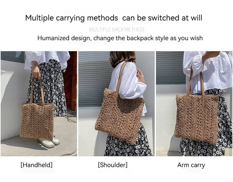 Women Straw Woven Beach Large Shoulder Handheld Forest Bag