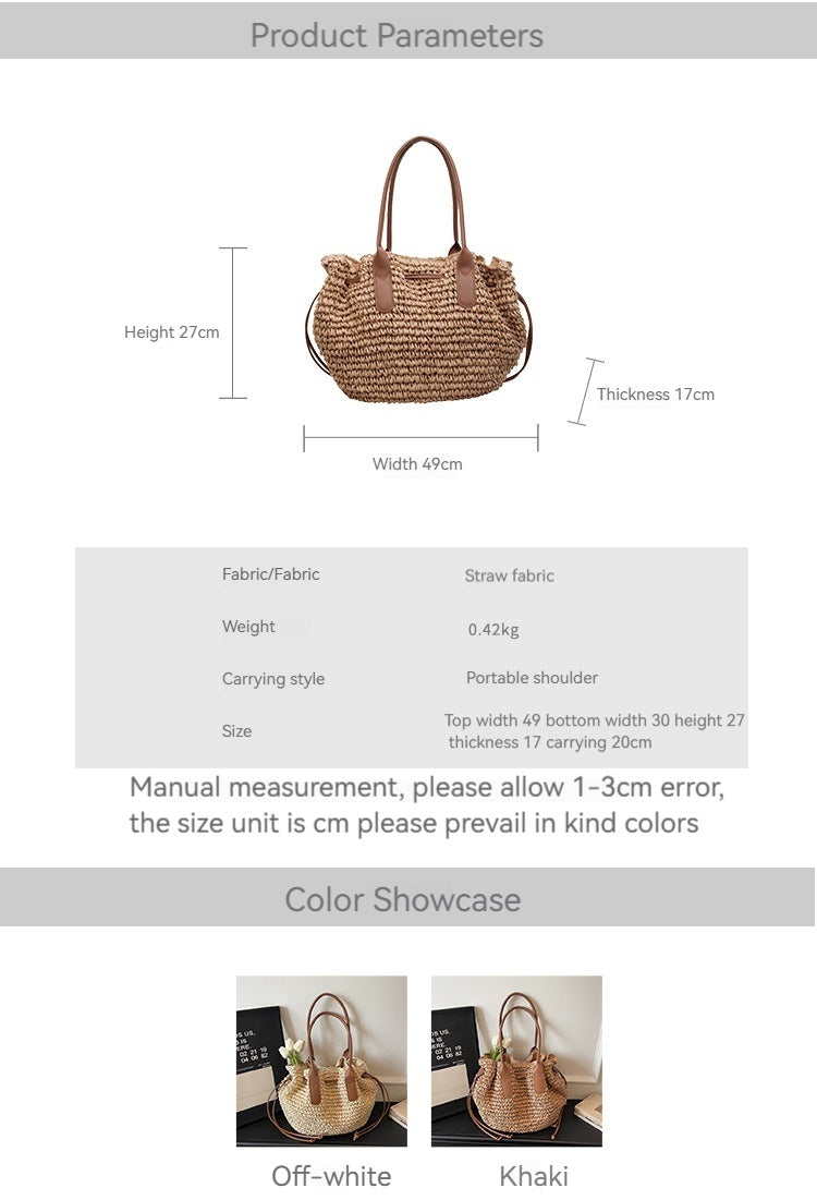 Women 2026 New Shoulder Straw Large Handmade Woven Beach Daily Bag