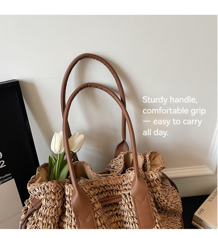 Women 2026 New Shoulder Straw Large Handmade Woven Beach Daily Bag