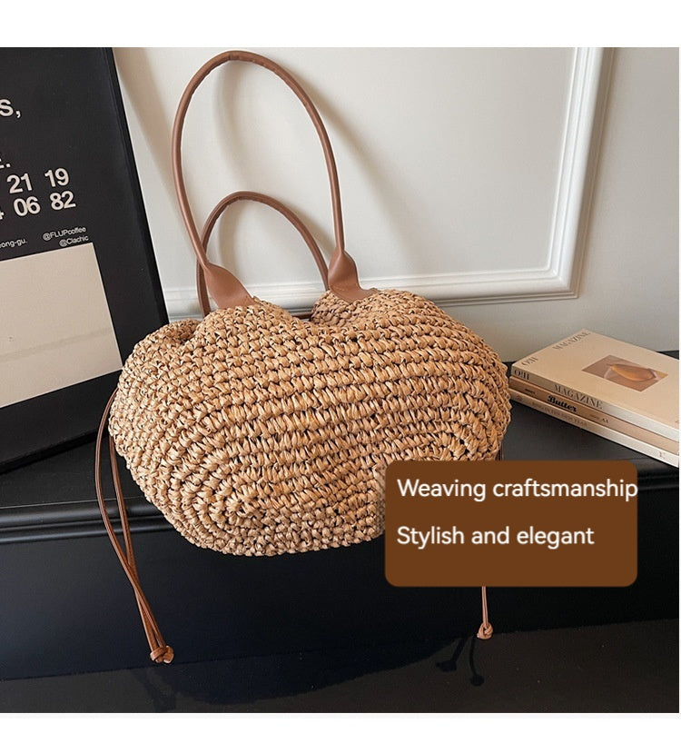 Women 2026 New Shoulder Straw Large Handmade Woven Beach Daily Bag