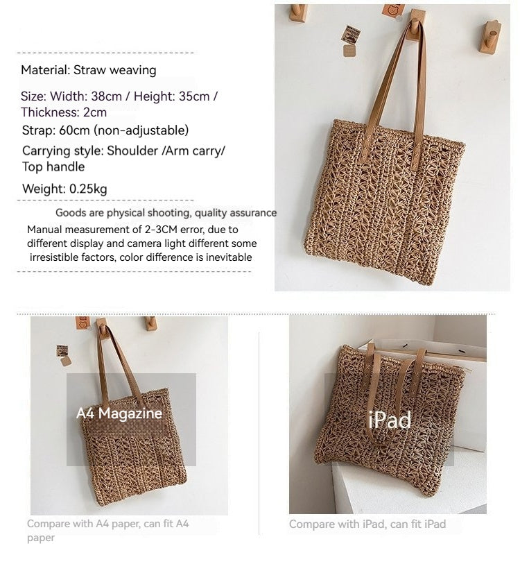 Women Straw Woven Beach Large Shoulder Handheld Forest Bag