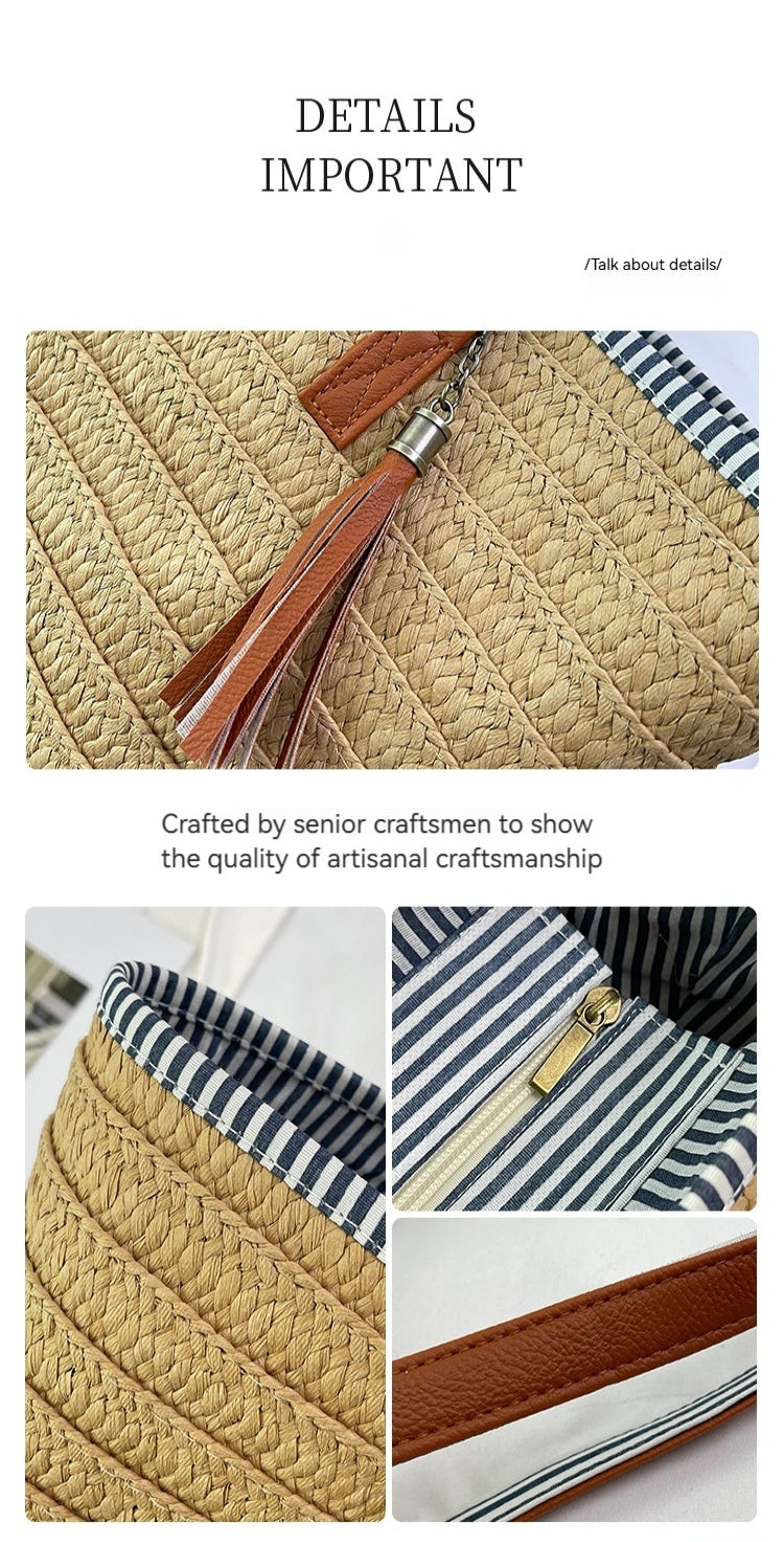Minimalist Straw Large Handbag Unique Travel Vacation Shoulder Tote Bag