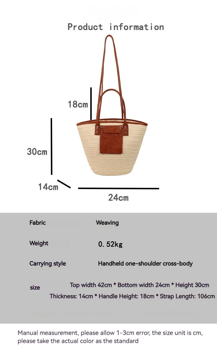 Women Travel Vacation Straw 2026 Summer New Fashion Woven Handheld Large Tote Bag