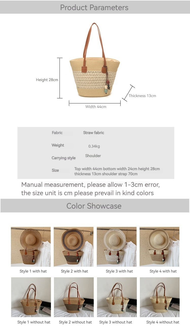 Women Straw Spring Handbag Beach Tote Large Woven Casual Shoulder Bag