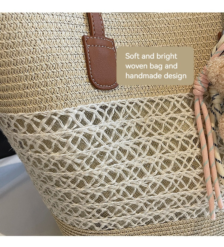 Women Summer Beach Straw 2026 New Fashion Commute Shoulder Tote Bag