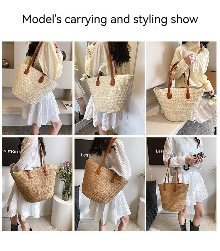 Women New Versatile Minimalist Straw Large Paper Rope Vintage Beach Bag