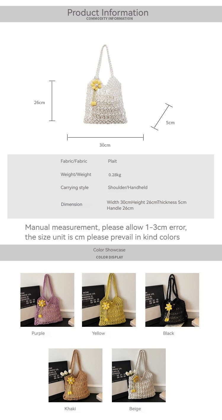Ins Large Straw Beach Hollow Tote Korean Casual Artistic Shoulder Bag