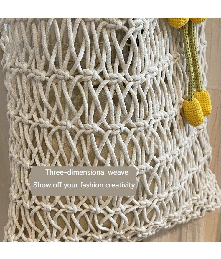 Ins Large Straw Beach Hollow Tote Korean Casual Artistic Shoulder Bag