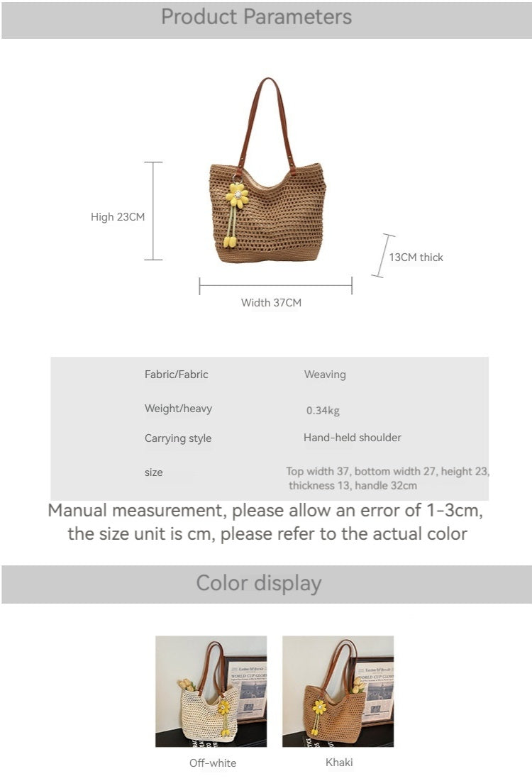 2026 Spring New Large Straw Casual Tote Beach Woven Shoulder Bag