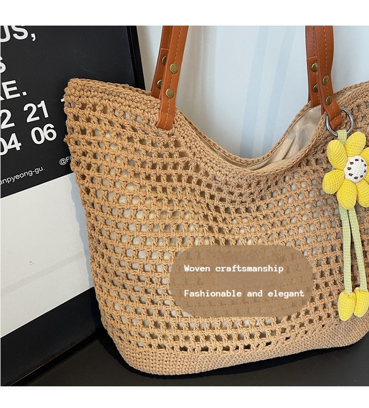 2026 Spring New Large Straw Casual Tote Beach Woven Shoulder Bag