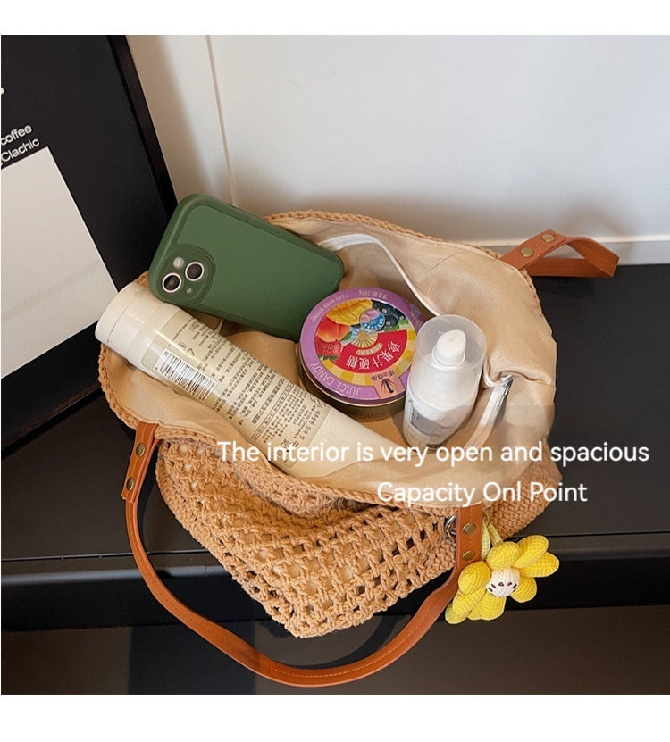 2026 Spring New Large Straw Casual Tote Beach Woven Shoulder Bag